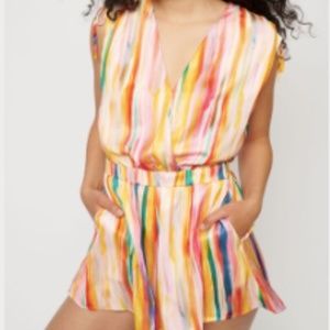 Silky Multi-color Romper from Dynamite, Size Large